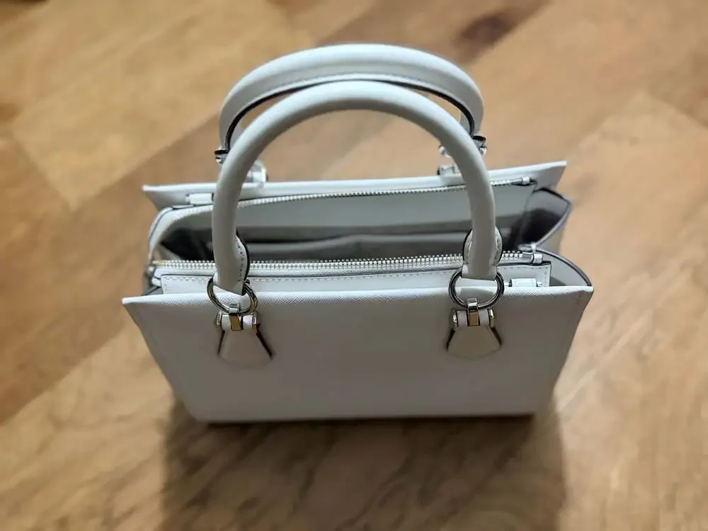 Michael Kors Marilyn Medium Saffiano Leather Satchel in Optic White